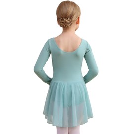 MdnMd Long Sleeve Dance Leotard Ballet Dress Gymnastics for Ballerina Girls (Age 6-8, Green)