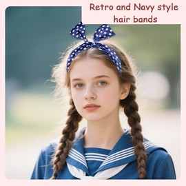 Vintage Polka Dot Hair Accessories Modern Knotted Headbands for Women Girls Polka Dots Headband Costume for Party Headband Non Slip Soft Navy Blue Headbands for Women Girls Preppy Head Bands 2 Pcs