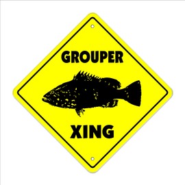 Grouper Crossing Sign Zone Xing | Indoor/Outdoor | 12" Tall Florida Offshore Fishing Fisherman Lures Fish Lover