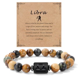 Libra Zodiac Bracelet for Men Women- 8mm Natural Black Onyx Stone Black Obsidian Beaded Bracelet Constellation Horoscope Gifts