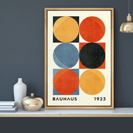 MUDECOR Framed Canvas Print Wall Art Colorful Geometric Circle Bauhaus Collage Abstract Shapes Illustrations Fine Art Mid-Century Modern Multicolor for Living Room, Bedroom, Office - 24"x36" Natural