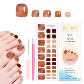 JERCLITY 1 Sheet 32pcs Marbling Semi Cured Gel Toenail Strips, Toenail Wraps, Gel Pedicure Strips, Needed LED Lamp to Cured,1 Nail File,1 Wooden Cuticle Stick, 1 Plastic Press Stick