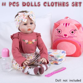 11 PCS Reborn Baby Doll Clothes Red Flower Design with Fox Backpack Diapers Accessories Set fit 17-22 Inch Baby Dolls Girl&Boy Reborn Doll Clothes Gift