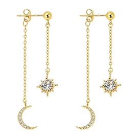 RofYof Moon and Star Dangle Earrings for Women Chain Tassel with Cubic Zirconia Drop Celestial Earrings Jewelry for Wedding Gift (gold)