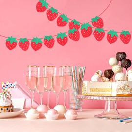 MBAIYO 2Pcs Strawberry Banner,Strawberry Ornaments Garland Berry Hanging Decorations for Themed Birthday Wedding Party Favors