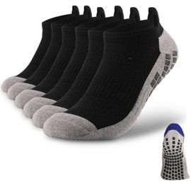 ZANZER (3 Pairs) Non Slip Socks Football Anti Slip Sport Socks Fashion Pilates Cotton Non Slip Athletic Yoga Hospital Slipper Socks 3, Black + Black + Black)