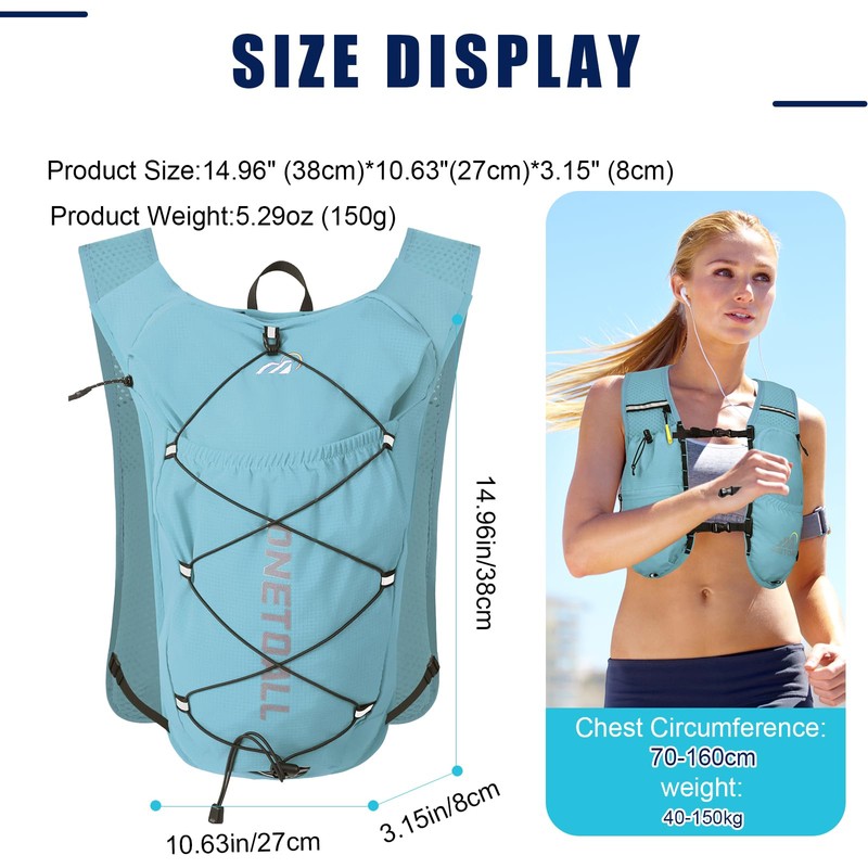 ONETOALL Running Vest Women 6L, Reflective Hydration Backpack Mens, Lightweight