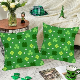 Fukeen 2 Pack Waterproof St Patrick’s Day Pillow Covers 20x20 Inch Lucky Clover Shamrocks Green Leaves Holiday Throw Pillow Cases Spring Farmhouse Decorations Cushion Cover Double Sided