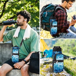 WINTOJO Neoprene Water Bottle Carrier Bag Holder 25oz 32oz 40oz 64oz Insulated Water Bottle Sling Sleeve Case Cover with Strap Pockets for Men Women Walking Hiking Running (32oz, waves)