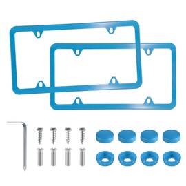 LivTee 4 Holes Stainless Steel License Plate Frames, 2 PCS Car Licence Plate Covers, Automotive Exterior Accessories Slim Design with Bolts Washer Caps for US Vehicles, Blue