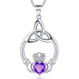 ETERMBOL Amethyst Birthstone Necklaces for Women 925 Sterling Silver Irish Claddagh Necklace for Women February Heart Birthstone Pendant Necklace Anniversary Birthday Gifts for Wife Lady