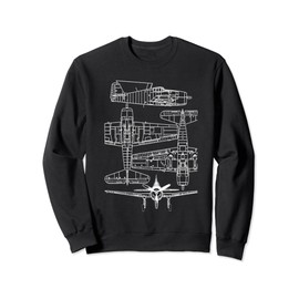 Grumman F6F Hellcat WW2 Navy Airplane Blueprint Sweatshirt