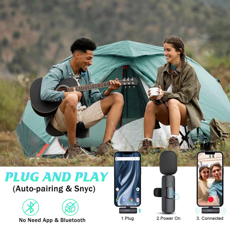 GOGARA Microphone for iPhone, 2 Pack Wireless Microphones, Mini Mic,