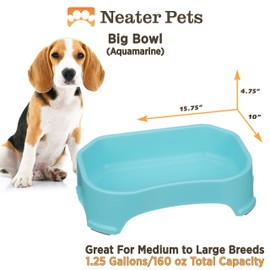 Neater Pet Brands Big Bowl - Extra Large Water Bowl for Dogs (1.25 Gallon/160 oz Capacity) - Huge Over Size Pet Bowl - Aquamarine