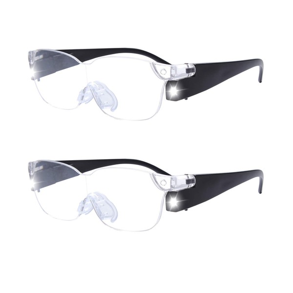 OuShiun LED Magnifier Eyewear Eyeglasses 160% Magnification to See More and Better Magnifying Glasses 2pcs (Black 2pcs, 1.6X)