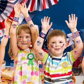 72 PCS Fourth of July Party Favors - 48 Temporary Pre-Cut Tattoos & 24 Slap Bracelets – Party Favors for Boys & Girls, Birthday Goodie Bag Fillers, Baby Shower Gifts, Classroom Rewards