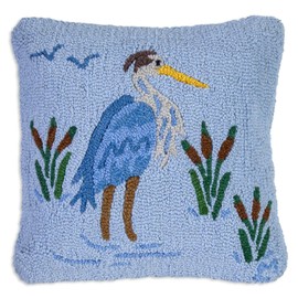 Chandler 4 Corners Artist-Designed Blue Heron Hand-Hooked Wool Decorative Throw Pillow (18 in x 18 in) Wildlife Pillow for Couches & Beds - Easy Care, Low Maintenance Nature & Wilderness Home Décor