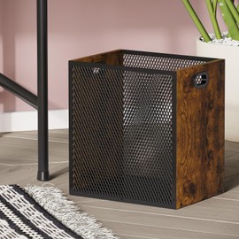 Huxitocan Rectangular Trash Can, Retro Wooden Wastebasket with Iron Mesh, Garbage Can with Handles for Home, Office, Bathroom, Bedroom, Living Room, Dorm, 11.02" x 9.84" x 11.81" 4 Gallon