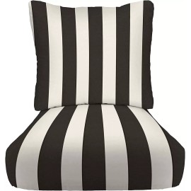 RSH Décor Outdoor Deep Seating Cushion Set, Black and White Stripe ~ Select Size - Seat 23"w x 24"d x 5", Pillow 24" x 21"
