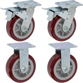 IconCasterWheels 6" x 2" Pro-Tech Polyurethane Heavy Duty Maroon Casters | Top Plate 4" x4.5" | 2 Swivel Total Lock Brake & 2 Rigid Casters| Non-Marking Wheel | Load Capacity 3600 lbs./Set (4-Pack)