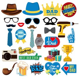 Father's Day Photo Booth Props Fathers Birthday Party Accessory Funny We Love Dad Theme Selfie Father’s Decoration for Father Party, Supplies 28pcs