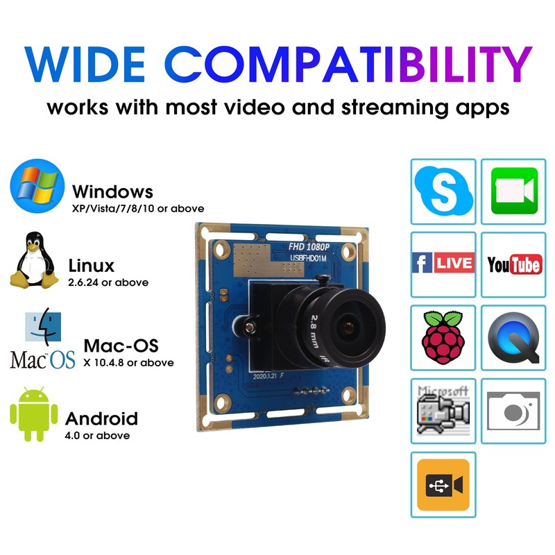 ELP 1080P Webcam Full HD OTG USB 2.0 Camera 100