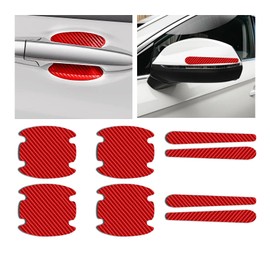 Couslcd 8 Pcs Car Door Handle Sticker, Carbon Fiber Anti-Scratches Protectors, Universal Car Door Handle Cup Paint Guard Protective Films, Automotive Exterior Accessories (Red)