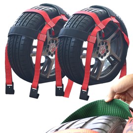 Boxer Tow Dolly Basket Straps with Flat Hooks – 2 Pack – Wheel Bonnet Tie Down System – 15”-19” Tires, 10,000lbs Breaking Strength with Rubber Sleeve – Wheel Car Basket (Red Black Lining)