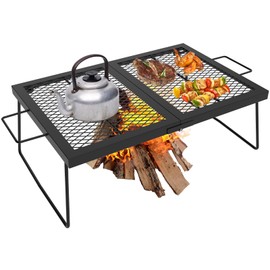 Folding campfire Grill Cooking Racks Campfire Grate Over Fire Pit, Fireplace Cooking Grate Fire grill Grate for Camping, Grill Grate Over the Fire Cooking Equipment Camping Accessories for Outside