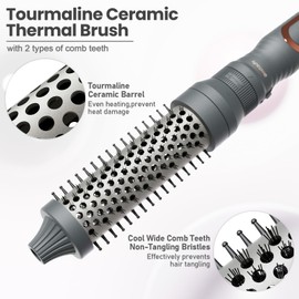 Bestauty 3 in 1 Thermal Brush, 1.25/1.5/1.75" Interchangeable Heating Iron Barrels, 30s Quick Heating Curling Brush, 5 temperatures 290°F-450°F Thermal Round Brush for ALL Type Hair