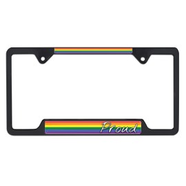 Rainbow Rides - Rainbow Proud Flag Black All-Metal Open Corner License Plate Frame Tag Holder for Cars/SUVs/Trucks Weather-Proof Automotive Accessory
