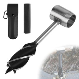 EFUTURETIME Manual Bushcraft Wood Drill, Diameter 25 x 160 mm, Auger Drill Bit Outdoor Made of Steel with Black Leather Bag, Wood Hand Drill Bushcraft Set for Woodworking, Survival Tools, Camping