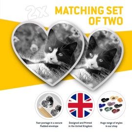 2 x 7.5cm Heart Stickers - Black & White Cat Kitten Cats Garden Decals 42242