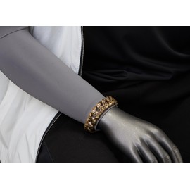 COOLSTEELANDBEYOND Mens Gold Black Stainless Steel Fancy Curb Chain Bracelet with Tribal Tattoo Pattern, Retro Style