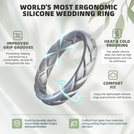 Egnaro Women's Silicone Rings Enhancers, Multipack Thin Stackable Rubber Wedding Bands Breathable Grooves For Workout