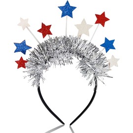 4th of July Head Boppers Independence Day Headband Patriotic Themed Party Hair Hoop Stars Silver Tassels Headwear Glitter Hair Band Hair Decorations White Blue Red Hair Supplies Hair Accessories 1PCS