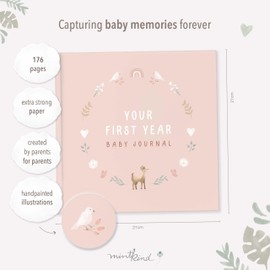 mintkind First Year Baby Journal - 176 Page Memory Book to Document Baby Milestones - Rose Hardcover - Gender Neutral Photo Album - Thoughtful Gift for Birth or Baby Shower