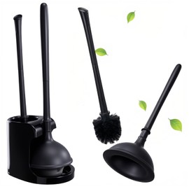 SYMENGO Escobillas de Baño,2 en 1 Juego de escobilla y Cepillo Inodoro,Juego Cepillo para Baño y Destapador de Inodoro,para Limpiar el baño y destapar inodoros (Negro)
