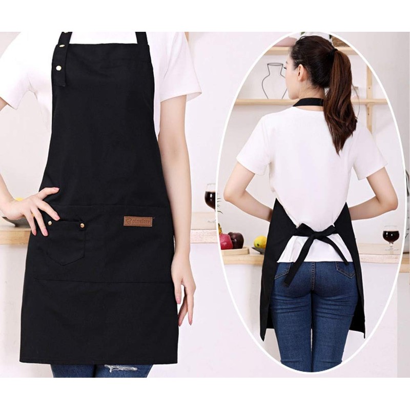 Watwass Cotton Canvas Aprons Black for Stylist Bartender Gardener Waitress