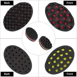 QWORK® 4 Pcs Big and Small Holes Hair Sponge Brush with Combs and gloves for Dreads & Coils for Barber and Home