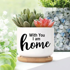 DecStic with You I Am Home Ceramic Planters Bible Verse Planters for Indoor Plants with Drainage Holes and Saucers Pot for Home Office Desk Garden