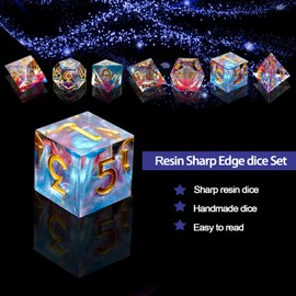 Resin Dice Set 7 Pieces, Sharp DND Dice Set with Dice Box Handmade Multi-Side D&D Dice Colorful Dungeons and Dragons Game Dice Role Playing RPG Magic Table Game (Starry Sky Gold)