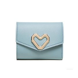 RPAEOY Purses for Women Trifold PU Leather Heart Snap Coin Pocket Cash ID Credit Card Holder Small Lightweight Multiple Card Slots Roomy Compartment Purse Birthday Gifts Wallet (Blue)