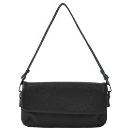 Notre Faboli Women's Genuine Leather Shoulder Bag, 3-Way Wallet Pochette Elise Plus, Black (Black/Hardware)