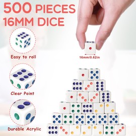 Simgoing 500 Pieces 16mm Dice Bulk 6 Sided Dice Set with 5 Pieces Drawstring Pouches Standard Game Dice for Math Learning Classroom Teaching Board Dices Game(Multi Colors)