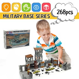ZHX ZHX Military Base Building Brick Set for Army Minifigure War Accessories, Defence Base Guard Tower Guns Weapons Building Block Toy for Kids 8 10 12 14 Years