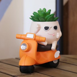 Pricetail Funny Face Planter Pots for Plants Unique Cute Motorcycle Plant Pots Flower Succulents Planters Quirky Gift Ideal for Christmas
