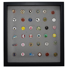 Eureka Golf Products Golf Ball Marker Display Case w/ Acrylic Cover | Holds 100 Pegged or Non Pegged (Flat) Ball Markers | Black/Gray | Measures 15.5" W X 16.5" H