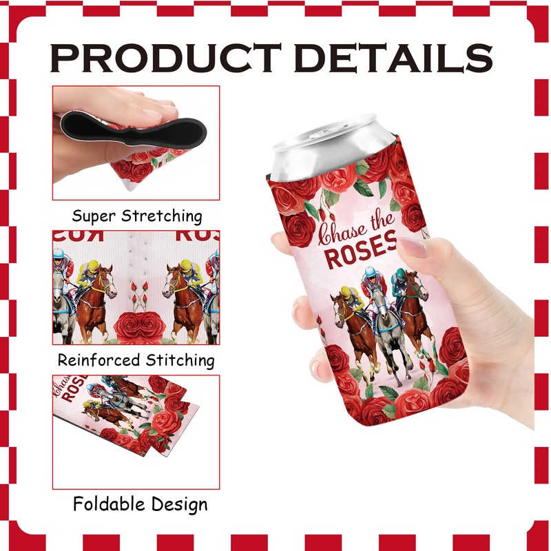 24 Pcs Can Cooler Sleeves for Horse Race Day, Tall