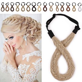 SEGO Braids Extensions Headband Braided Hair Extension Hairpiece Adjustable Stretch French Braiding Hair Beauty Accessory for Women Dark Blonde Mix Bleach Blonde Style A-Fest